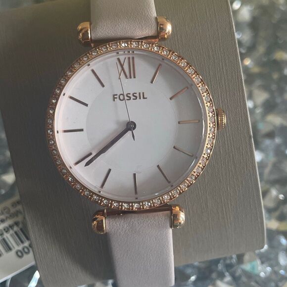 New The desert dweller purple lilac Fossil women’s genuine leather wristwatch - Picture 2 of 13